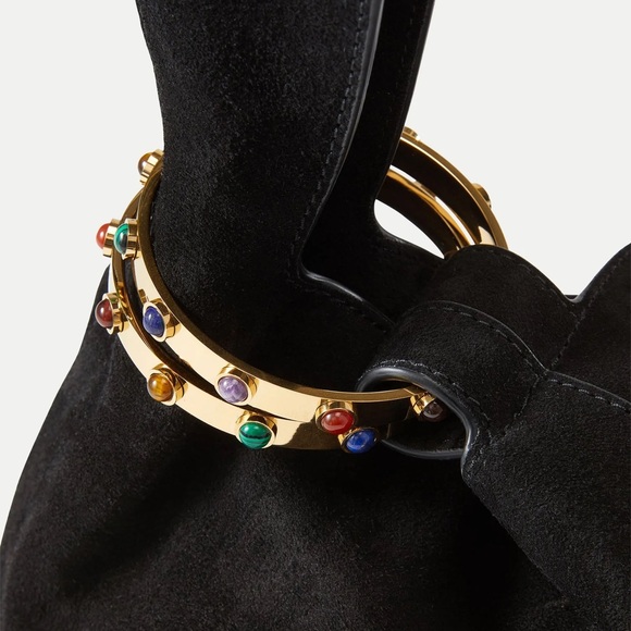 NEW: Veronica Beard Black Suede Wristlet with Gold Accents - Picture 3 of 5